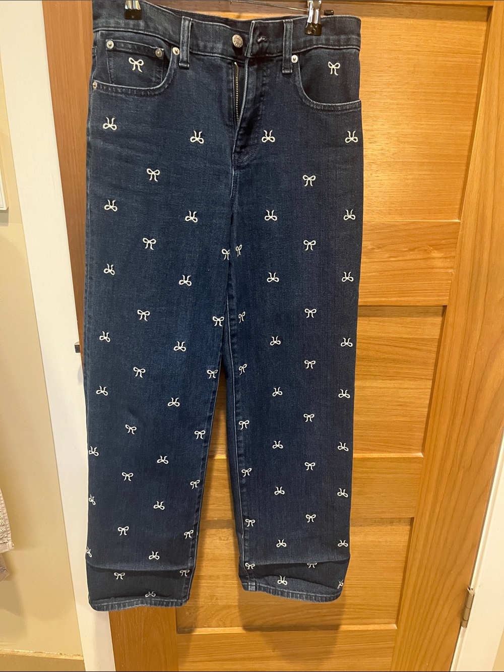 J Crew Dark Blue Embroidered Bow Jeans